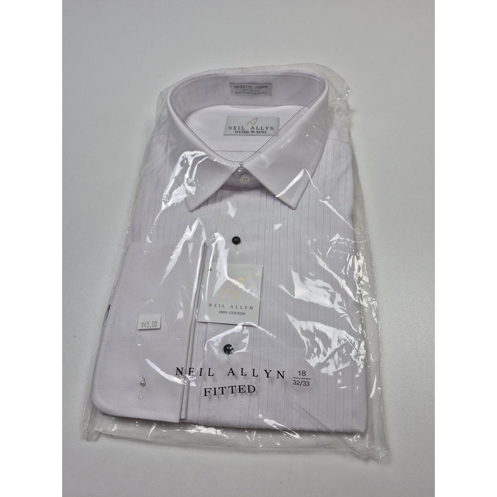 Neil Allyn Dress Shirt Mens 18 32/33 White French Cuff Tuxedo Slim Fit